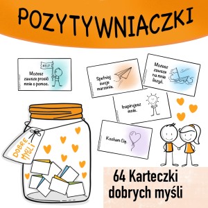 POZYTYWNIACZKI - 2 wersja kolorystyczna - 64 karteczki dobrych myśli dla chłopca i dziewczynki (1)